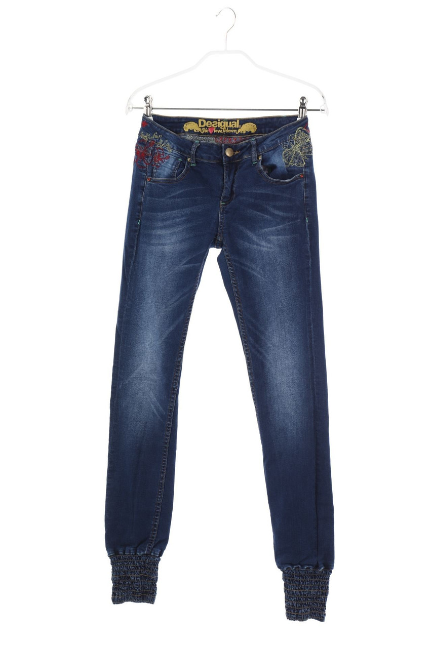 Desigual - Used Look Skinny-Jeans mit Stickereien - W26