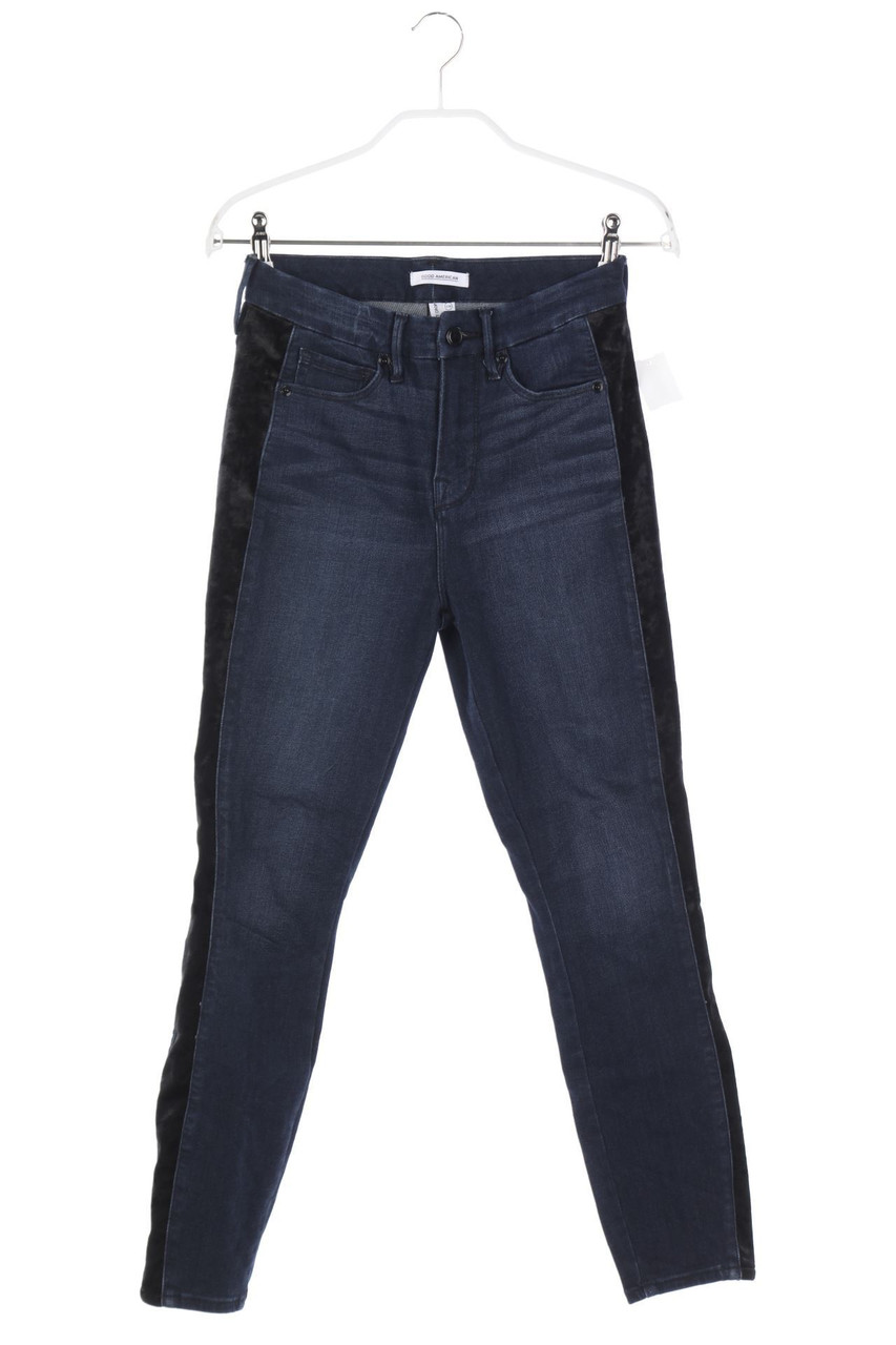 GOOD AMERICAN - Dark Denim Skinny-Jeans mit Samt - D 32