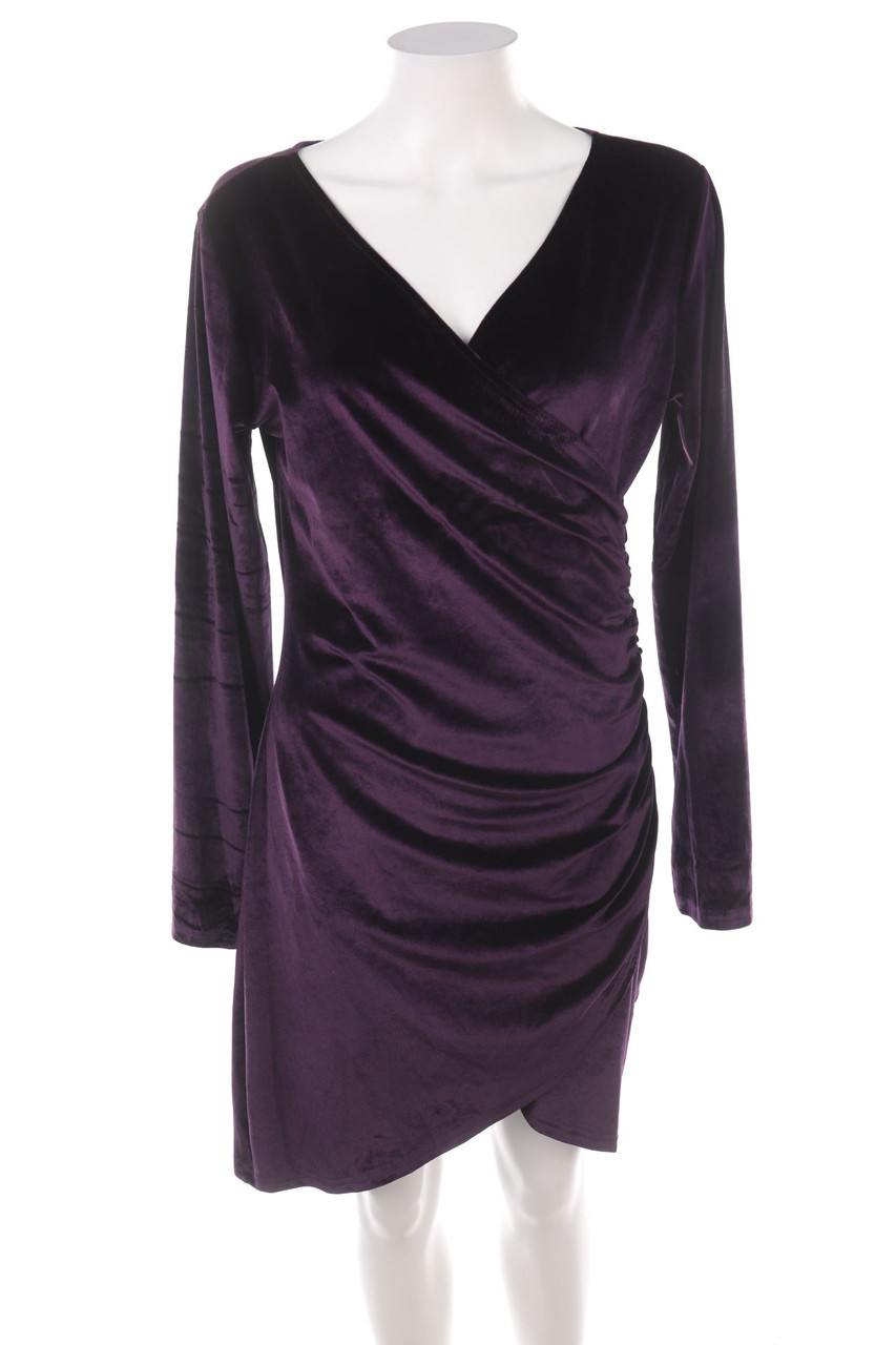 Ohne Label - Samt-Abendkleid in Wickel-Optik - L