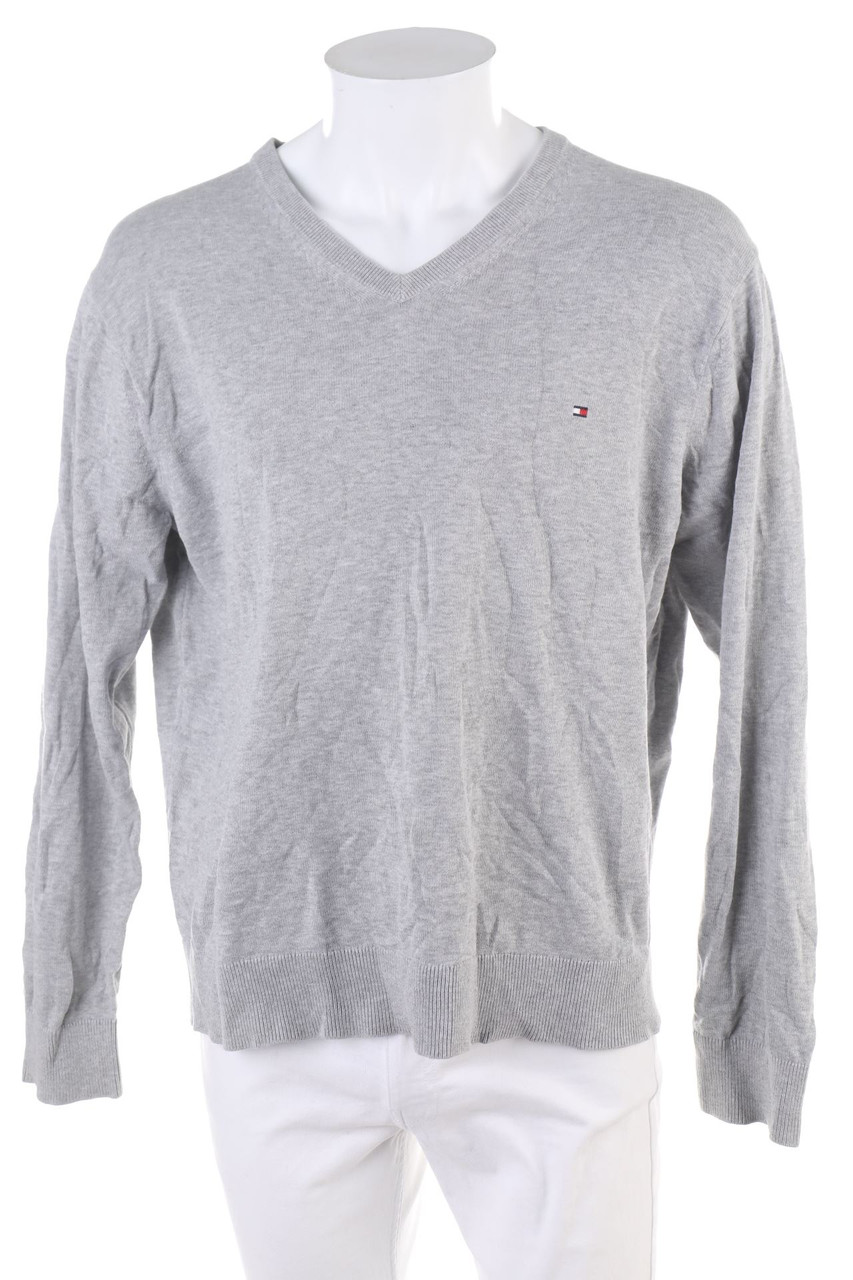 TOMMY HILFIGER - Baumwoll-Strick-Pullover mit V-Neck - 2XL