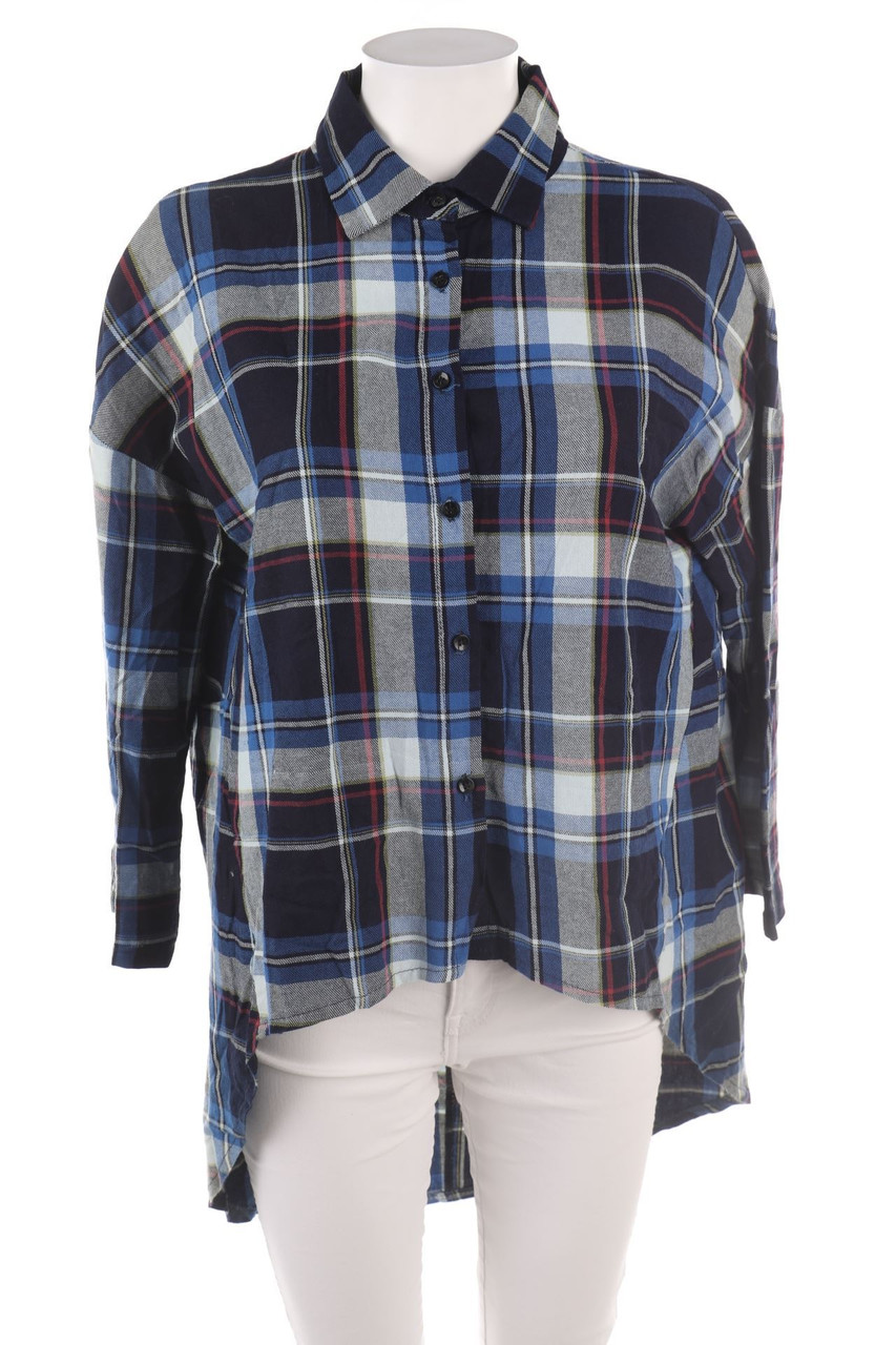 Ohne Label - Karo-Hemd-Bluse mit asymmetrischem Schnitt - D 44