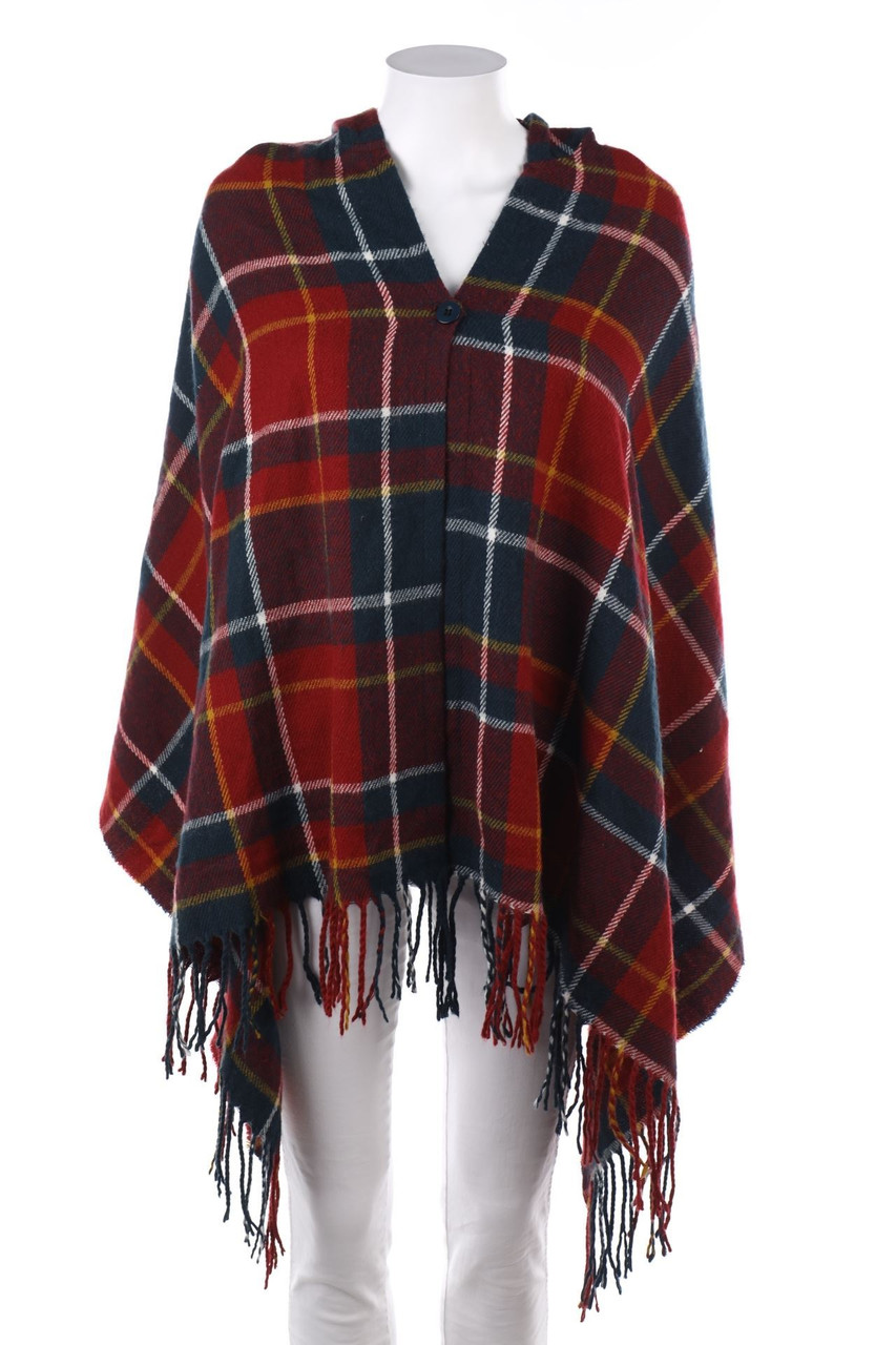 Ohne Label - Tartan-Fransen-Poncho mit Kapuze - ONE SIZE