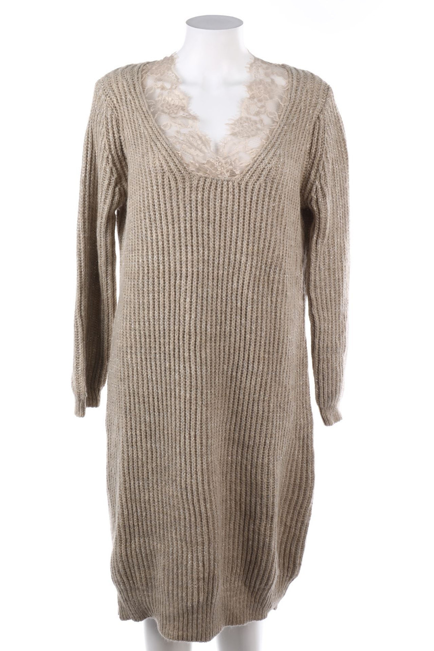 Ohne Label - Glitzer-Strickkleid mit Spitze - D 42