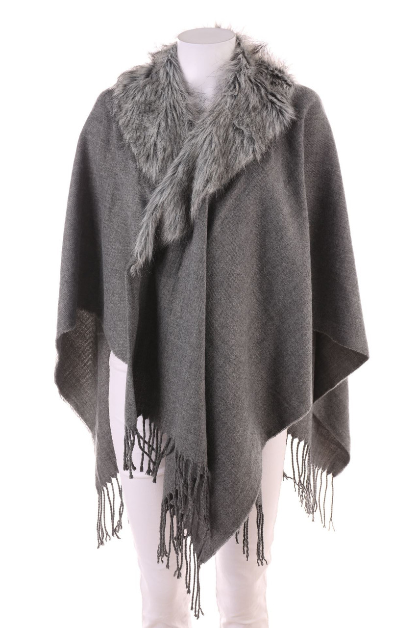 Ohne Label - Cape mit Fake Fur-Besatz - ONE SIZE