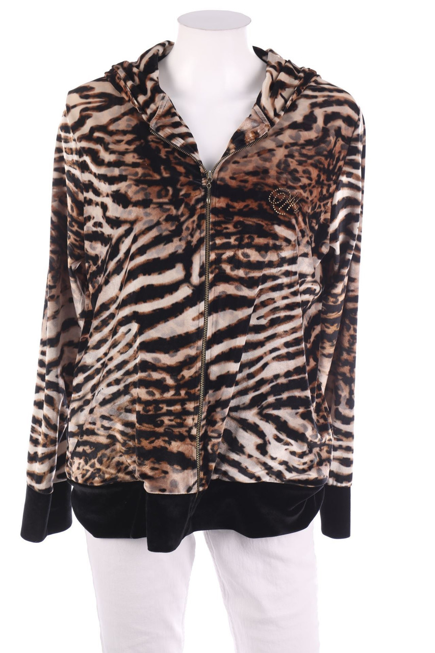 Daido - Samt-Hoodie-Sweatjacke mit Animal-Print - L