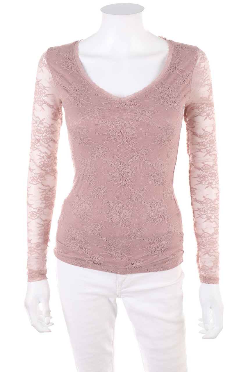 AMISU - Longsleeve-Shirt mit Spitze - XS