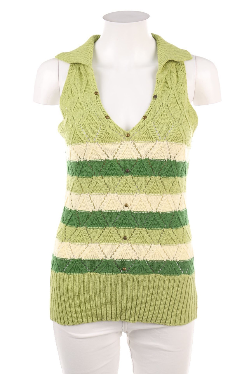 Ohne Label - Streifen-Strick-Top mit Kragen - D 36