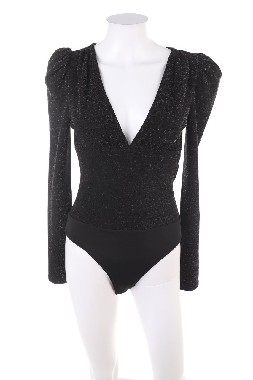 AMISU - Glitzer-Body mit Puffärmeln - S