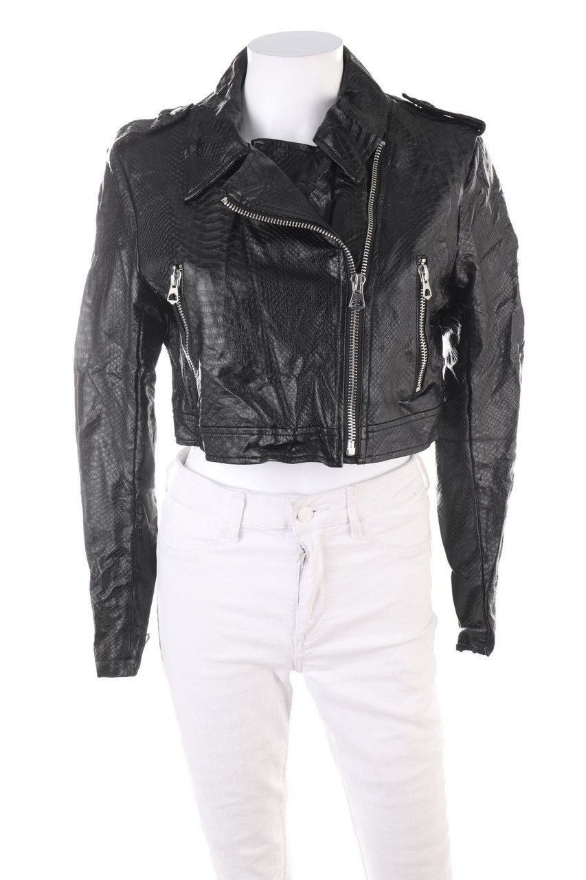 SECONDHAND - Cropped-Kunstlederjacke im Biker-Stil - M