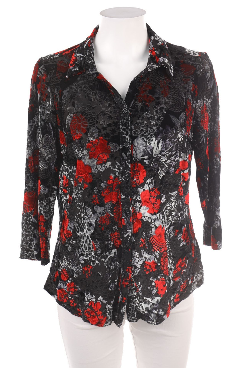 Ohne Label - Hemd-Bluse mit Flock-Print - D 44