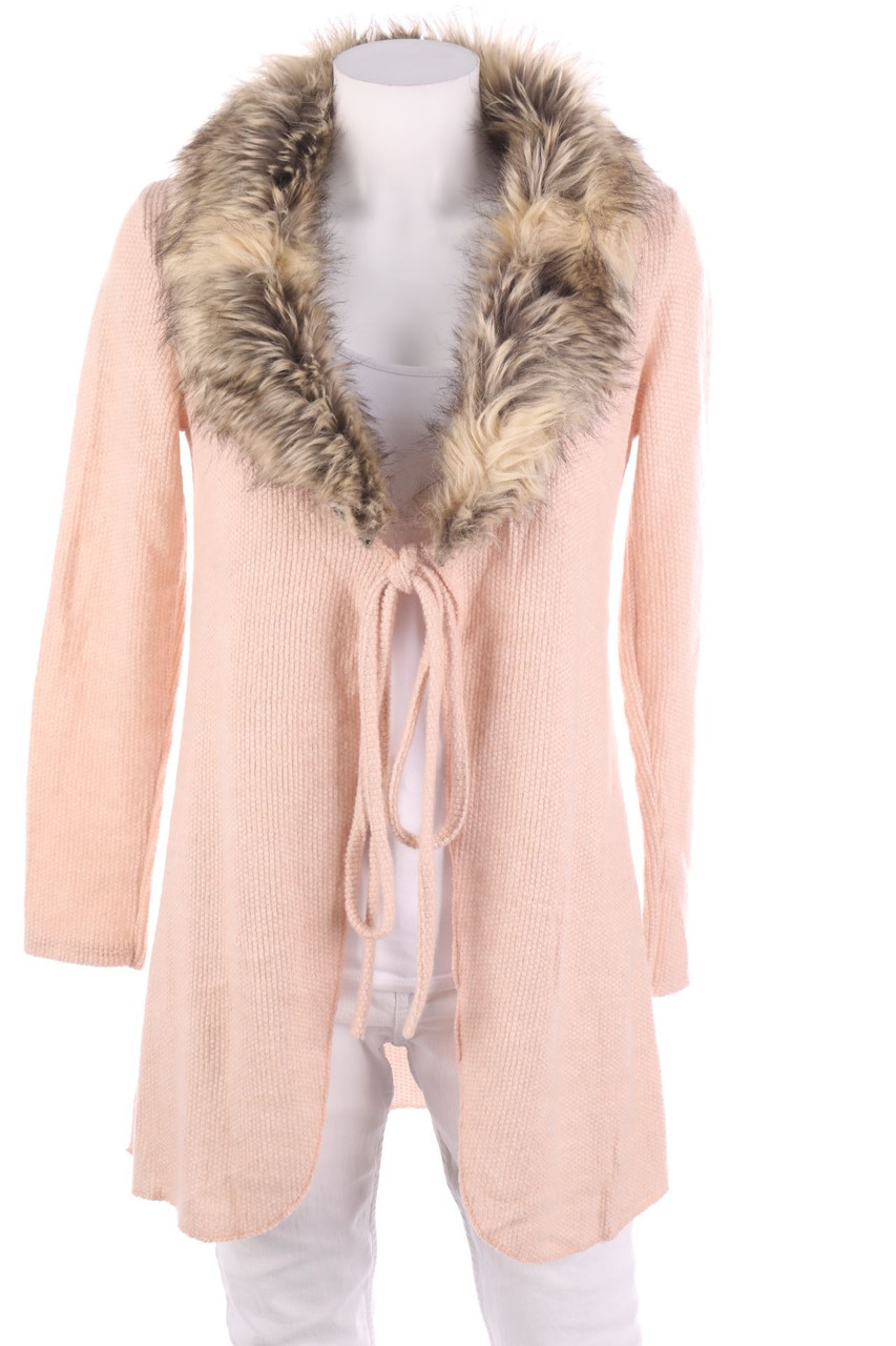 Ohne Label - Cardigan mit Fake Fur-Besatz - M