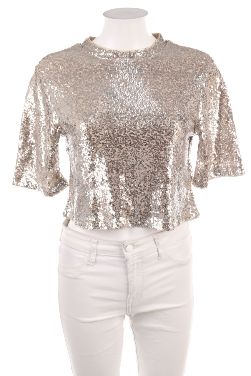 H&M - Cropped-Shirt mit Pailletten - XS