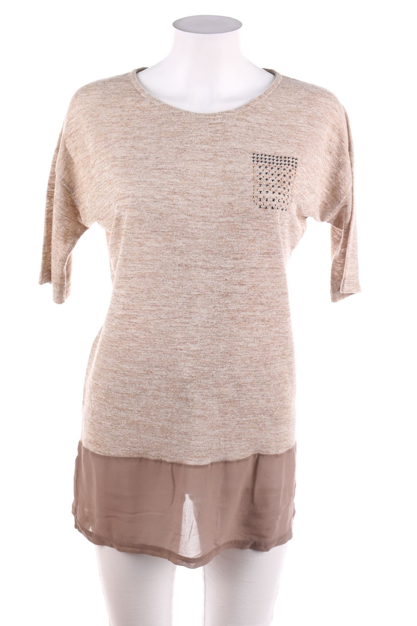 Ohne Label - Kurzarm-Shirt mit Strass-Steinen - M