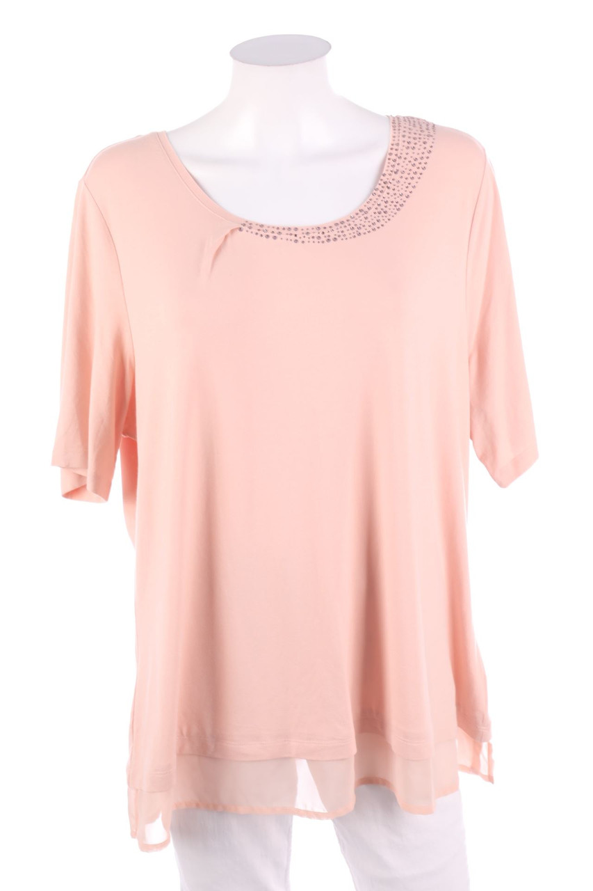 Michèle Boyard - Kurzarm-Shirt mit Strass-Steinen - XXXXL