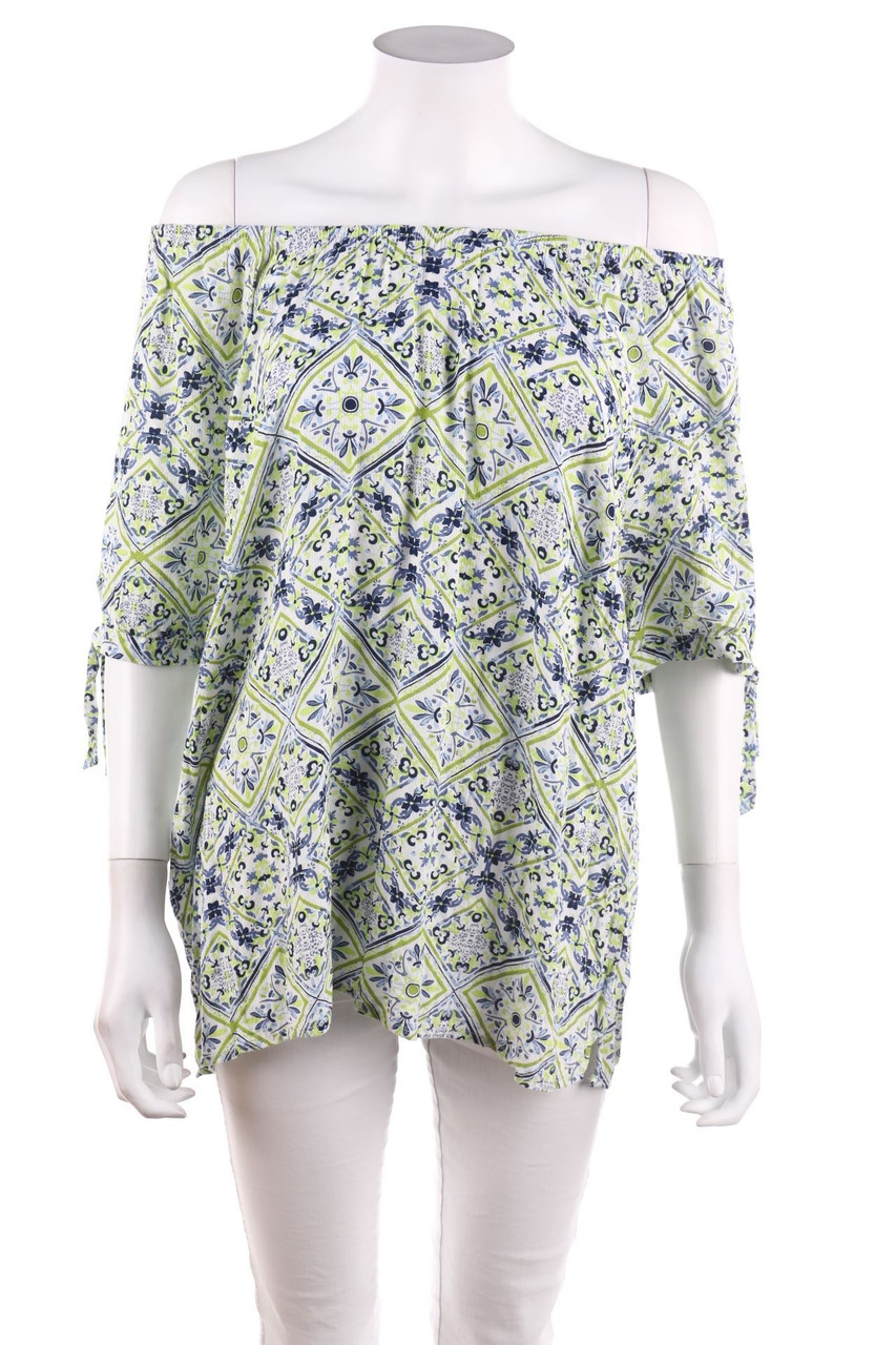 Ohne Label - Kurzarm-Bluse mit floralem Muster - L