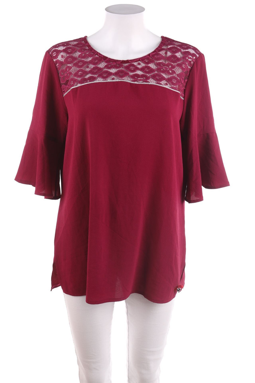 Ohne Label - Bluse mit 3/4-Ärmel mit Spitzen-Einsatz - D 42