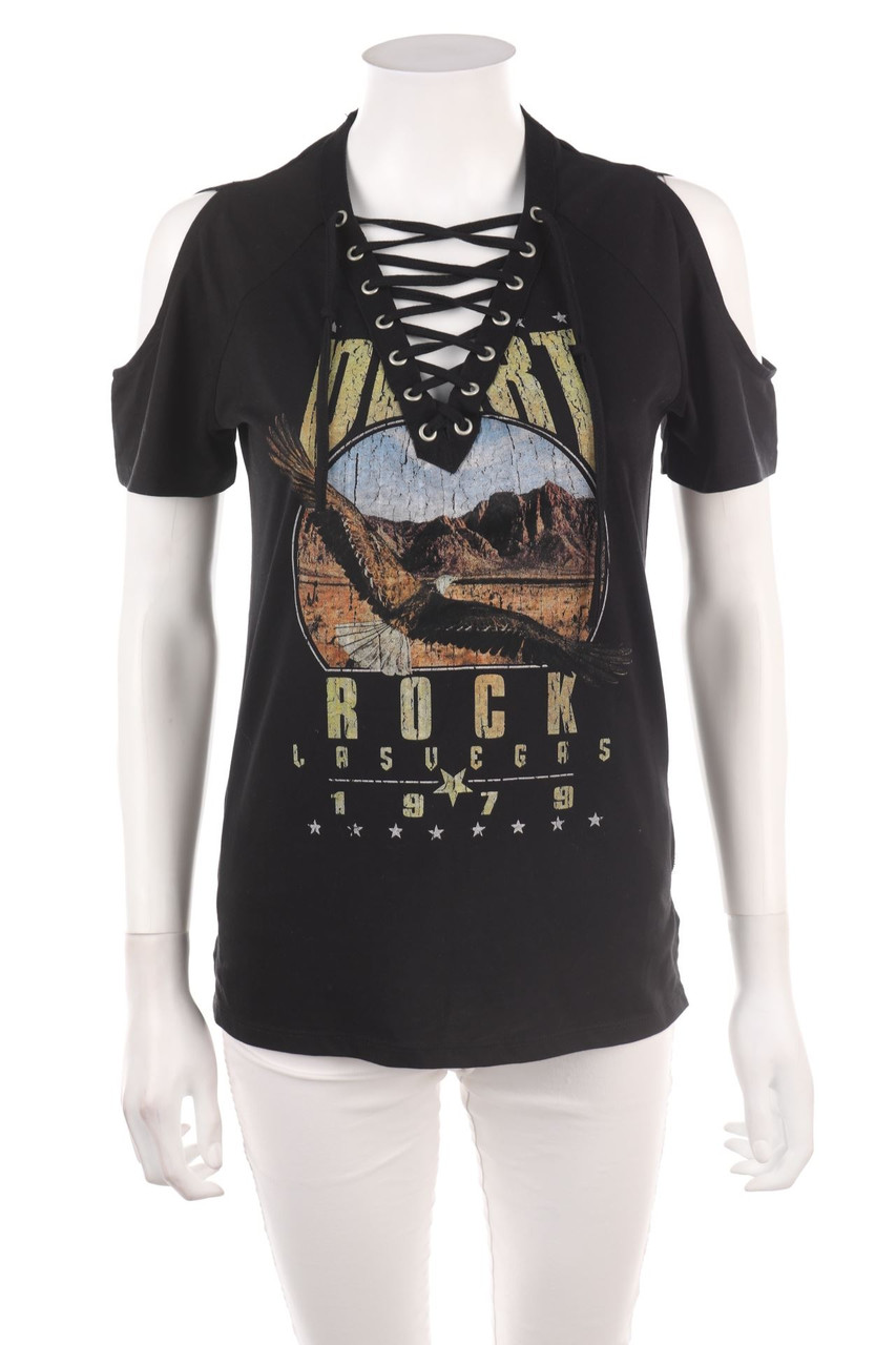 ATMOSPHERE - Kurzarm-Shirt mit Schnürung mit Print - XS