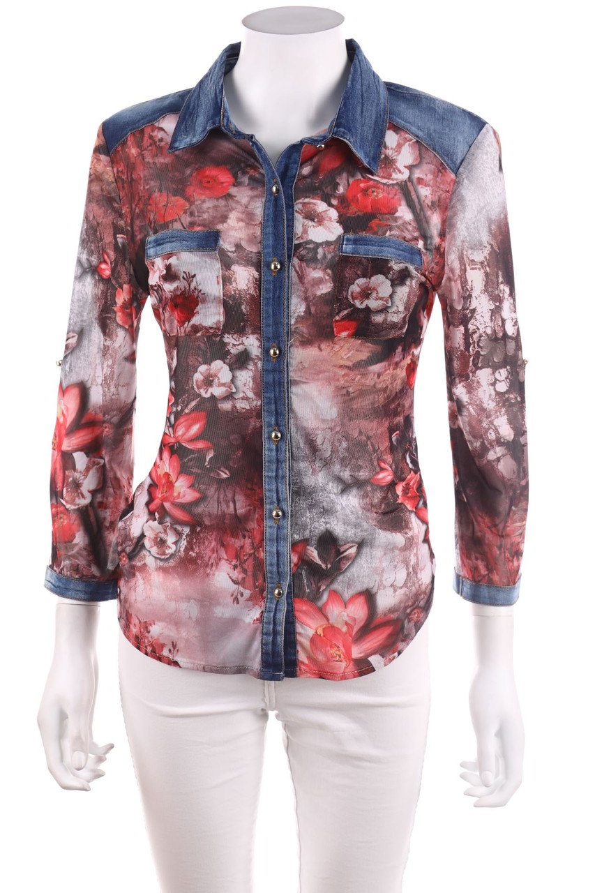 Ohne Label - Hemd-Bluse mit Blumen-Print - M