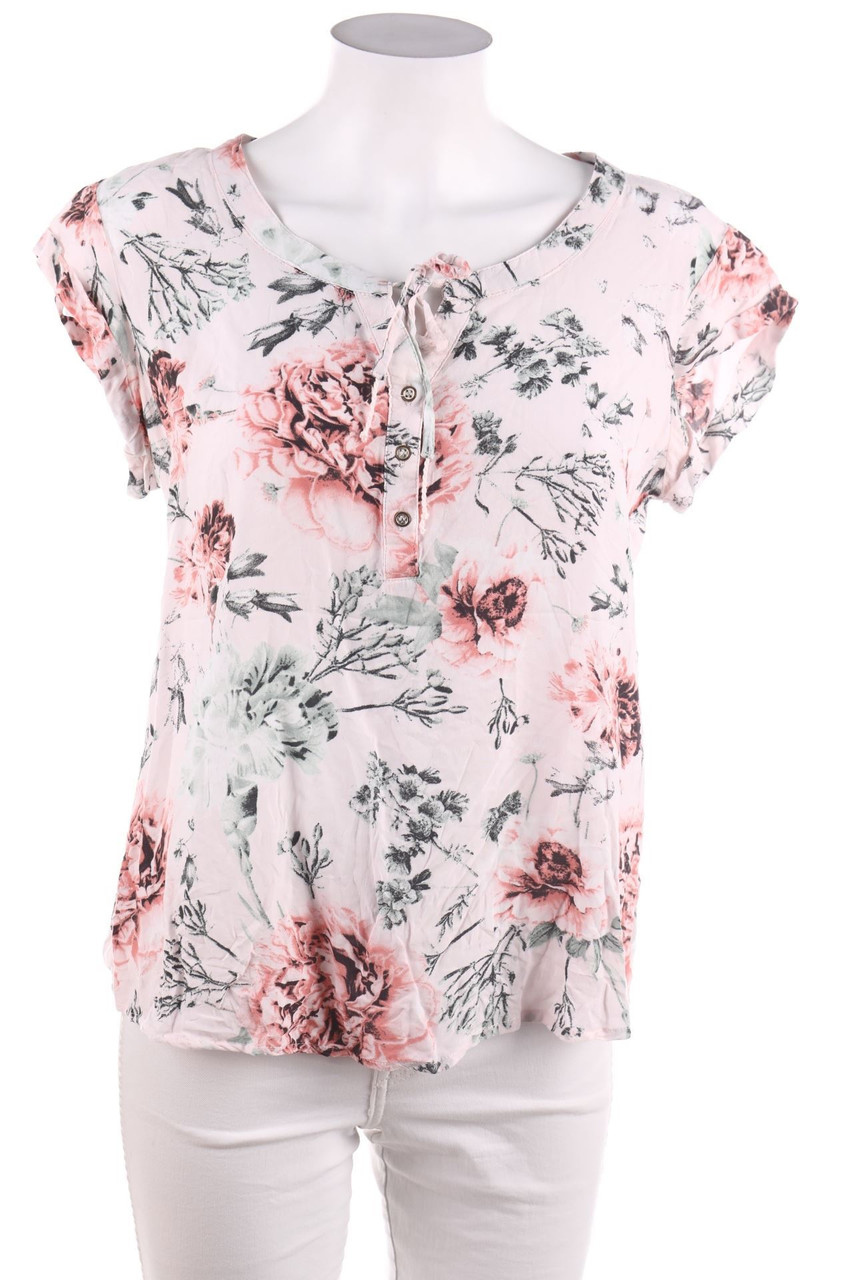 Ohne Label - Kurzarm-Bluse mit Blumen-Print - XL