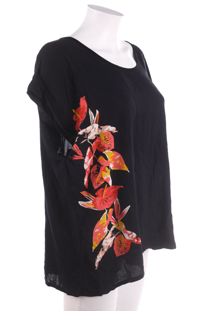 Ohne Label - Kurzarm-Bluse mit Blumen-Print - XXL