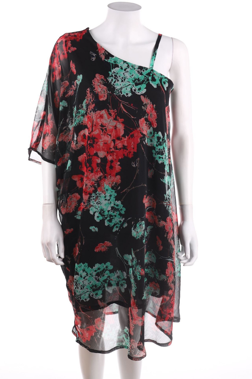 Ohne Label - Chiffon-Kleid mit Blumen-Print - M