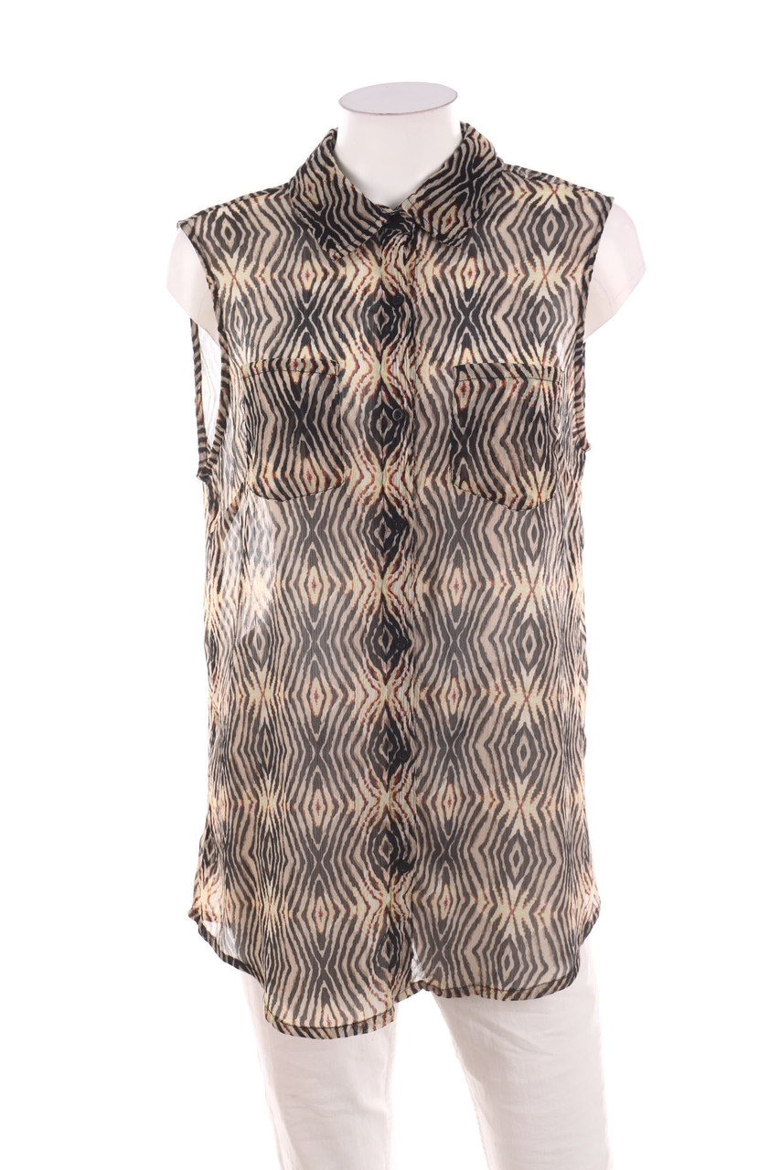 Ohne Label - ärmellose Hemd-Bluse mit Muster - D 42-44