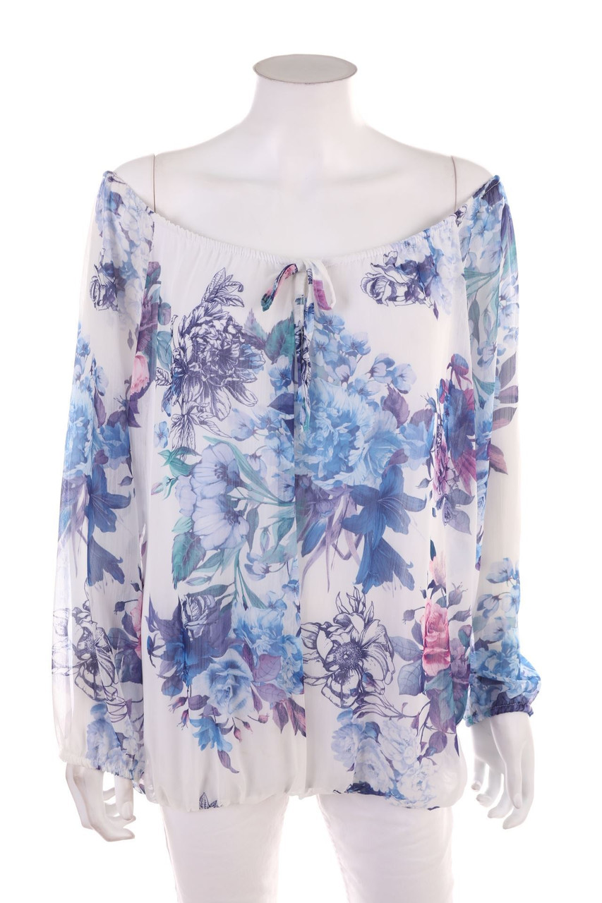 Ohne Label - Carmen-Bluse mit Blumen-Print - D 44