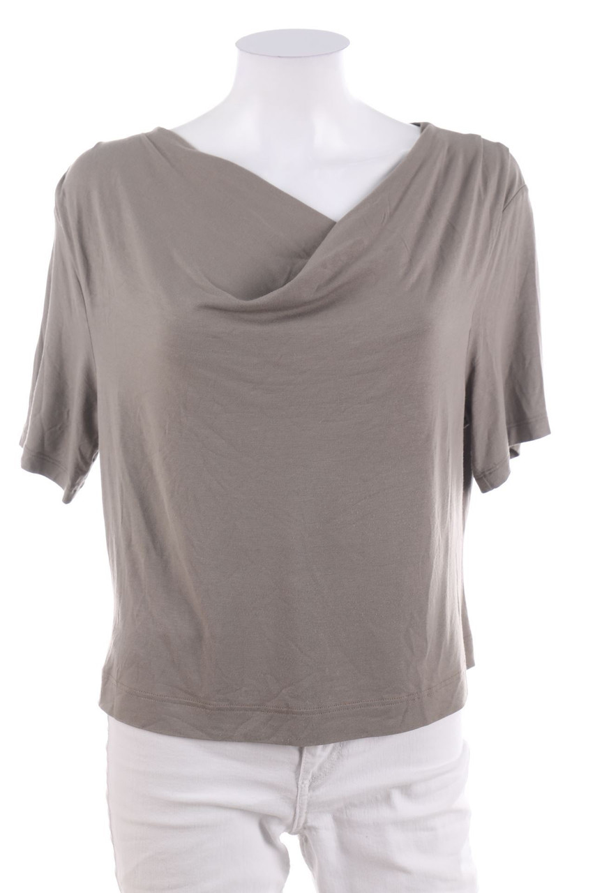 Ohne Label - Kurzarm-Shirt mit Wasserfall-Ausschnitt - M