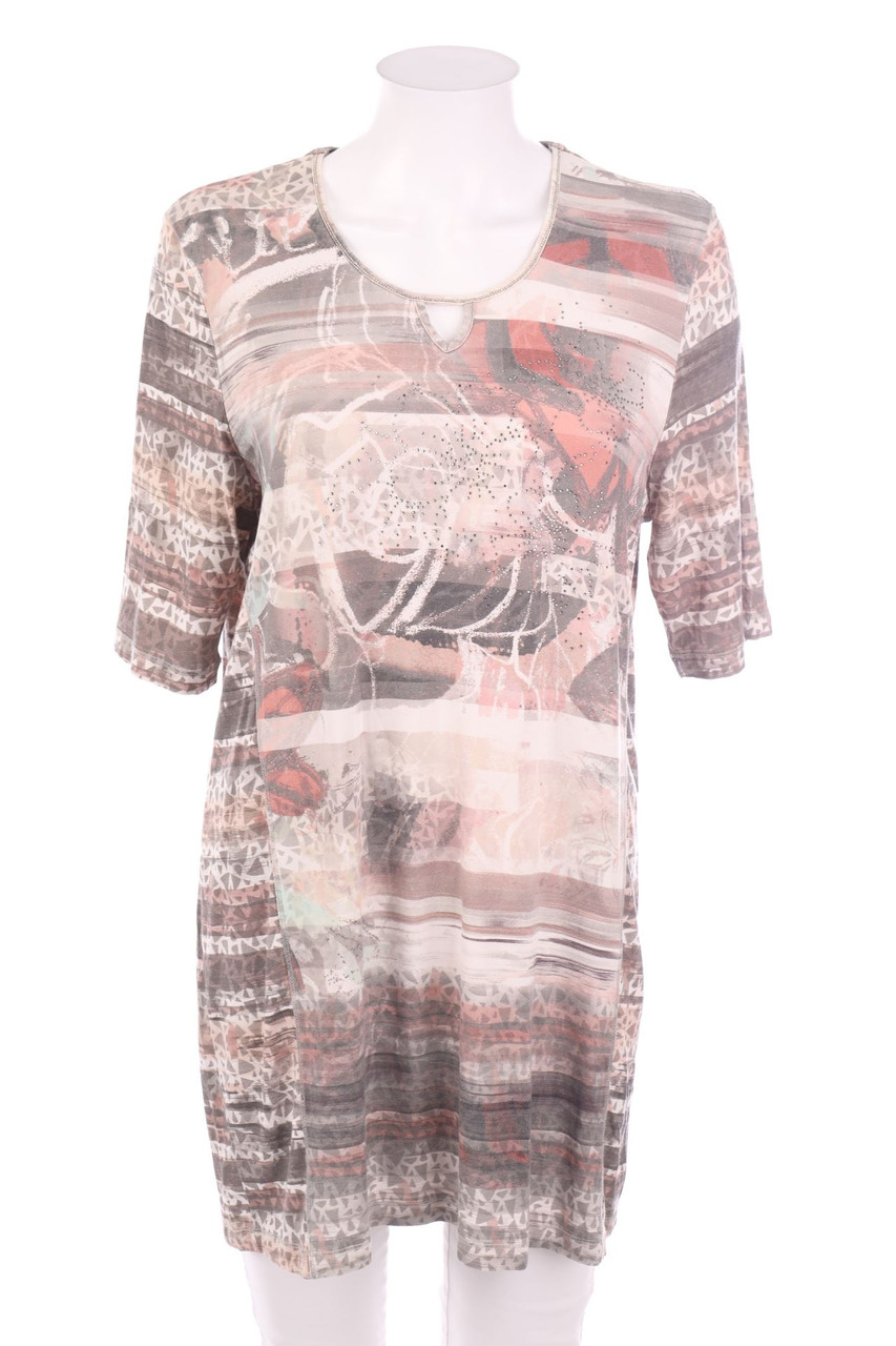 Ohne Label - Long-Kurzarm-Shirt mit Strass-Steinen - D 44