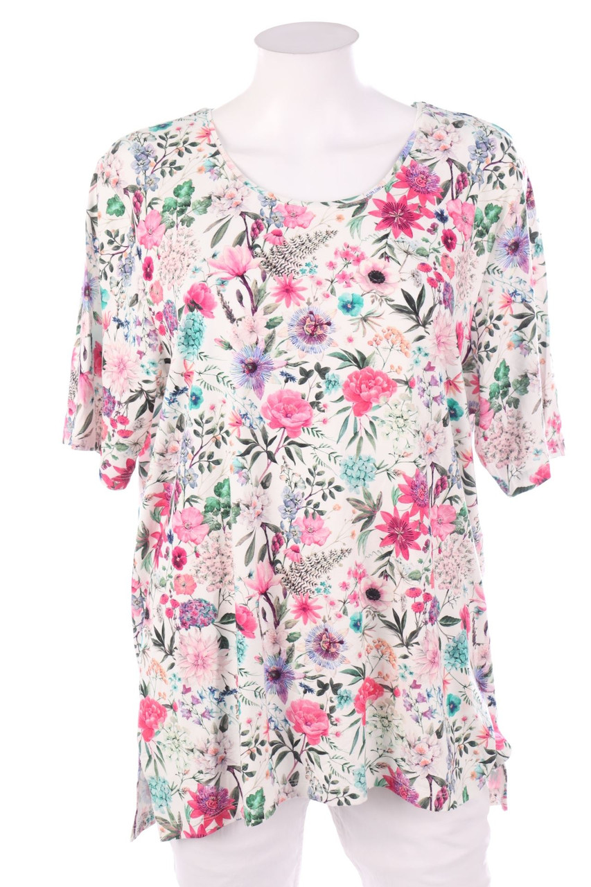 Ohne Label - Kurzarm-Shirt mit Blumen-Print - 2XL