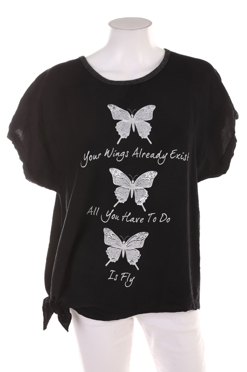 Ohne Label - Statement-Kurzarm-Bluse mit asymmetrischem Schnitt - D 46