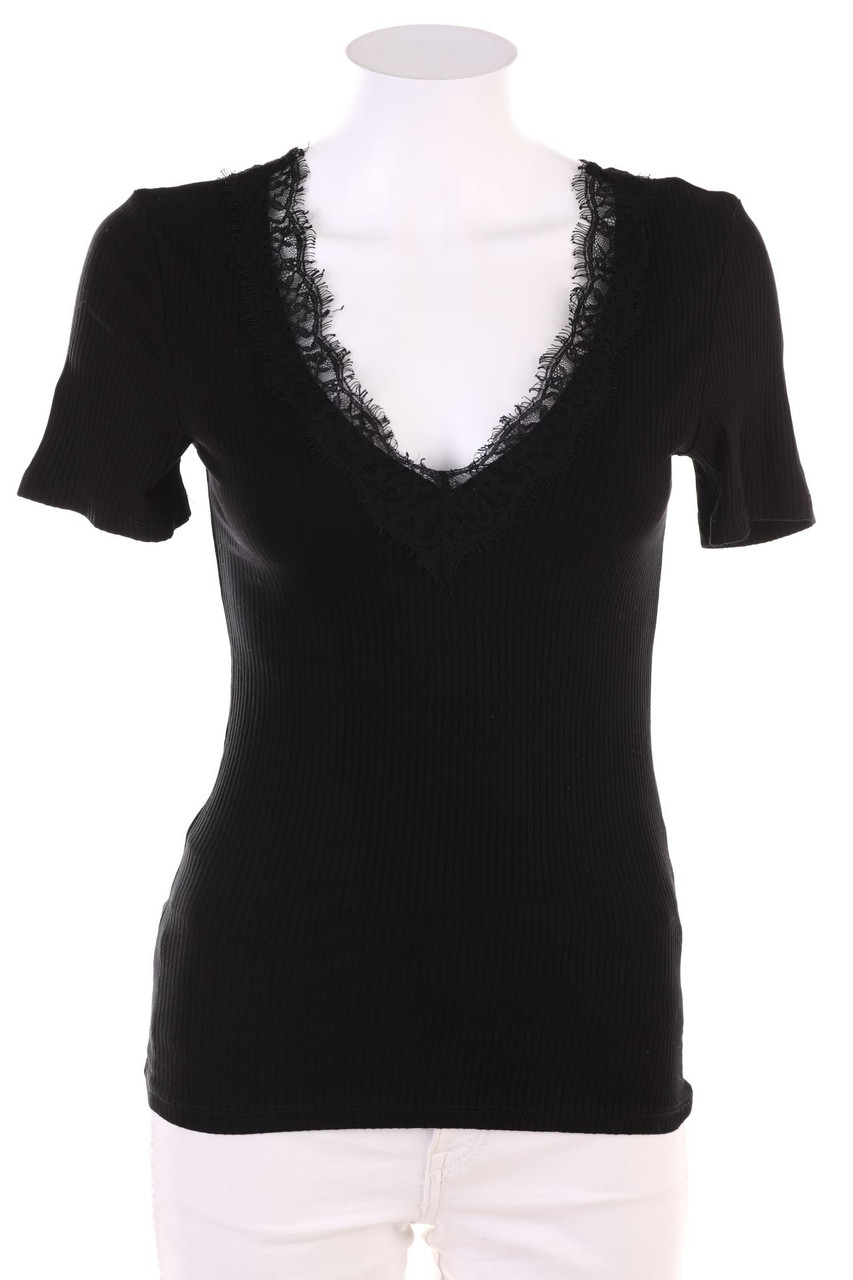 AMISU - Kurzarm-Shirt mit Spitze - XS