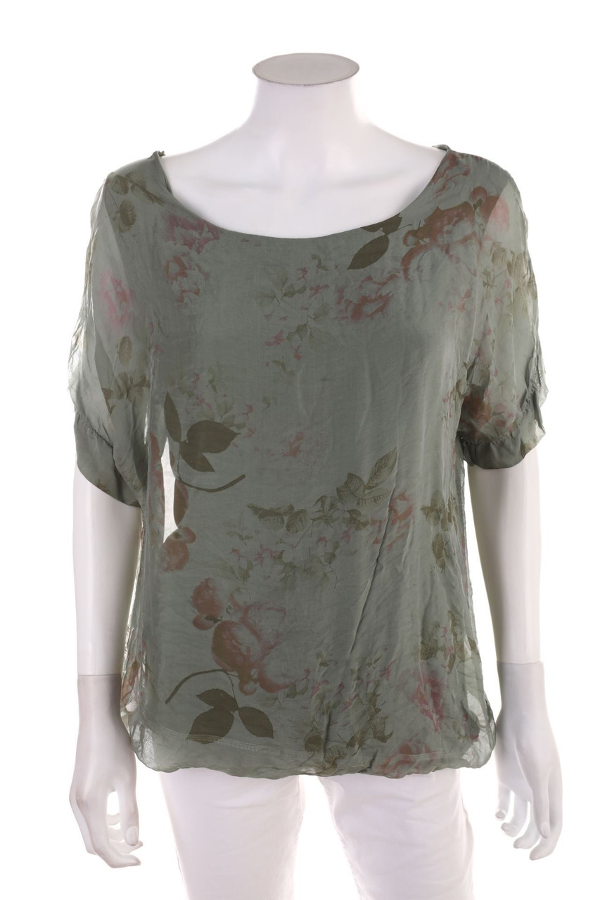 Ohne Label - Kurzarm-Bluse mit floralem Muster - D 46