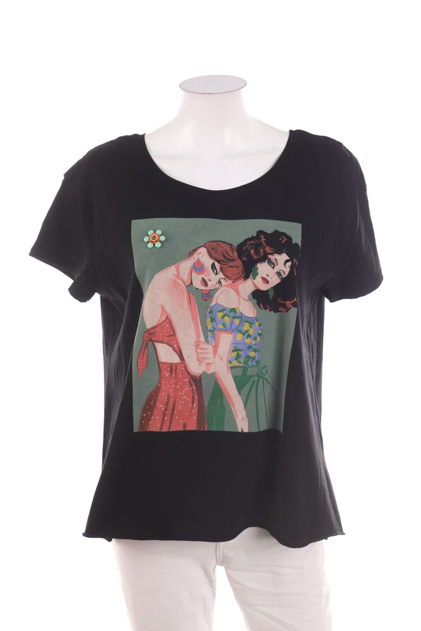 Ohne Label - Print-Kurzarm-Shirt mit Applikationen - D 44