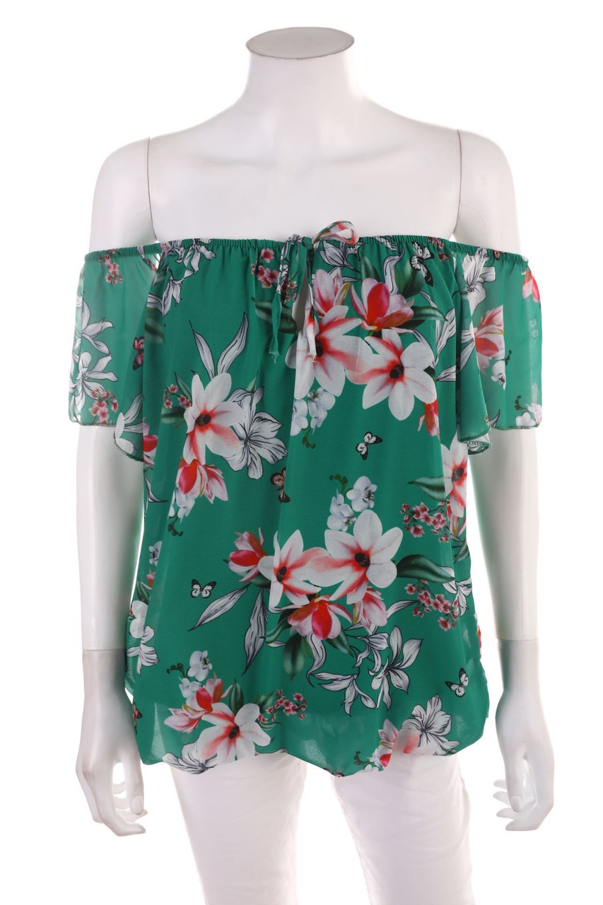 Ohne Label - Carmen-Bluse mit Blumen-Print - D 40