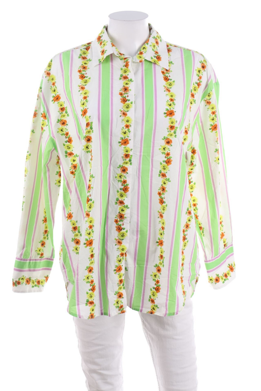 MSGM - Streifen-Hemd-Bluse mit Blumen-Print - D 42