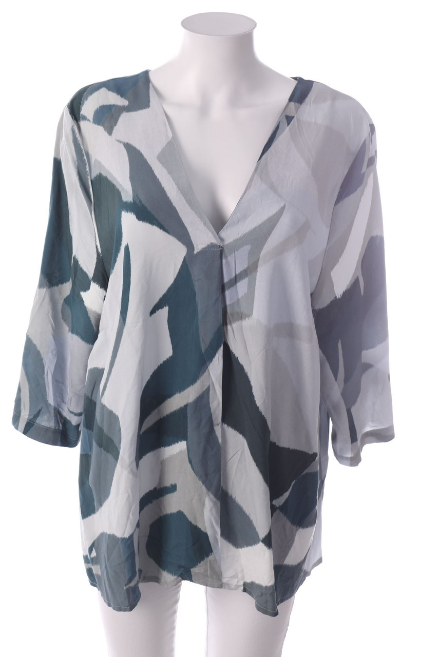 Ohne Label - Muster-Bluse mit 3/4-Ärmel - D 48-50