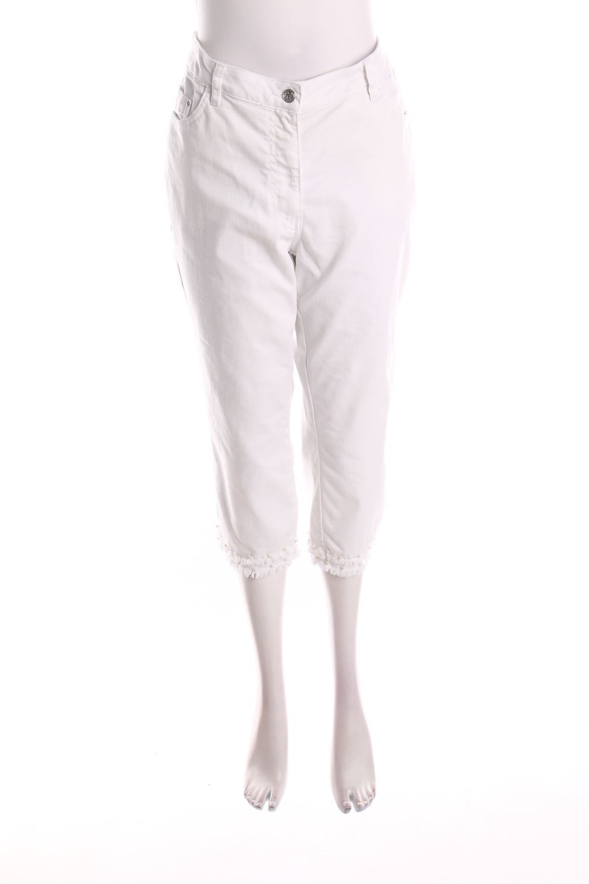 Ohne Label - Distressed Cropped Jeans mit Perlen - D 46