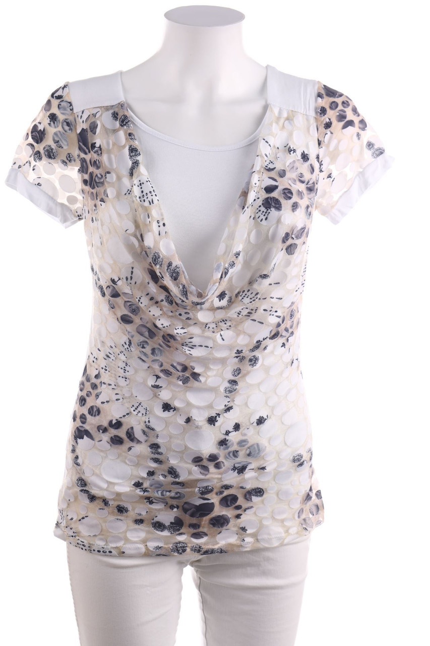 Ohne Label - Kurzarm-Shirt im Layer Look mit Wasserfall-Ausschnitt - D 40-42