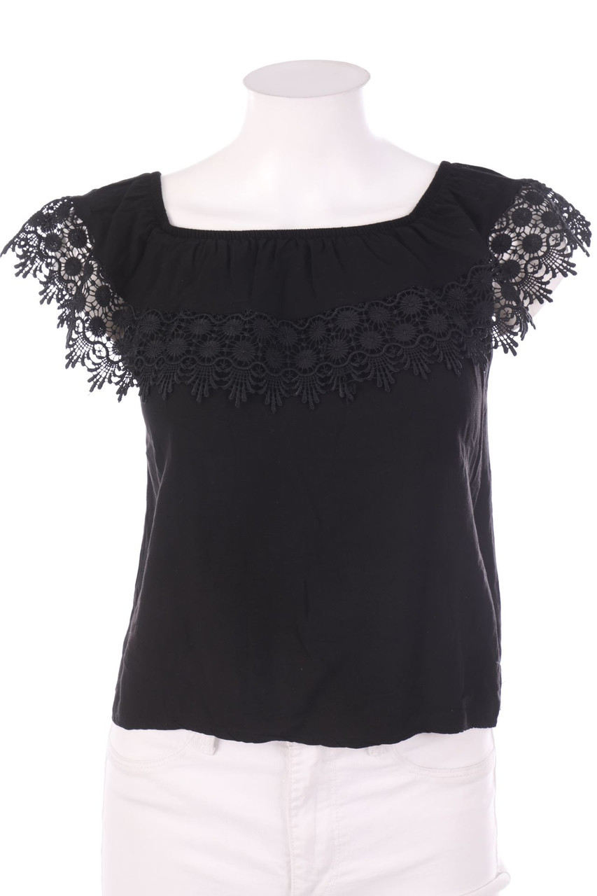 SECONDHAND - Kurzarm-Shirt mit Häkelspitze - S