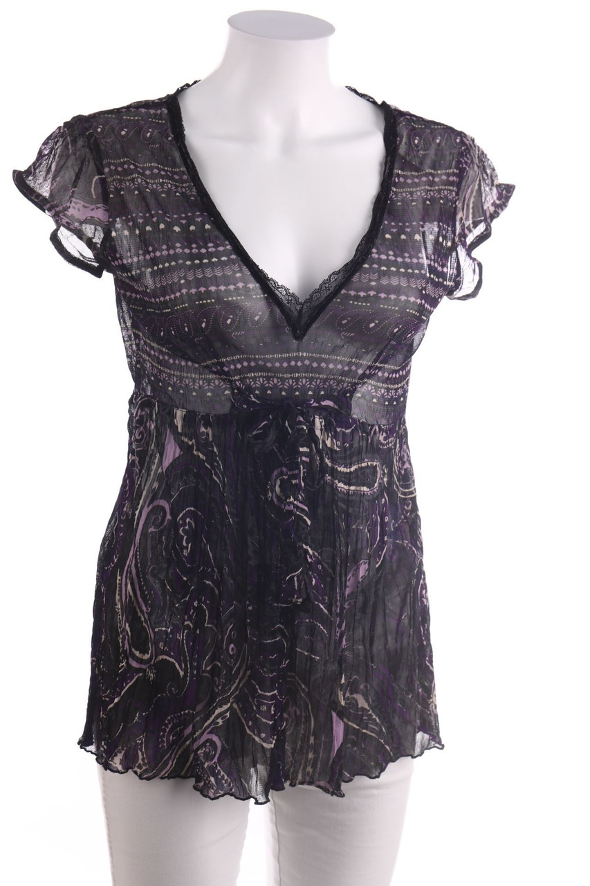 Ohne Label - Kurzarm-Bluse mit Paisley-Print - D 38