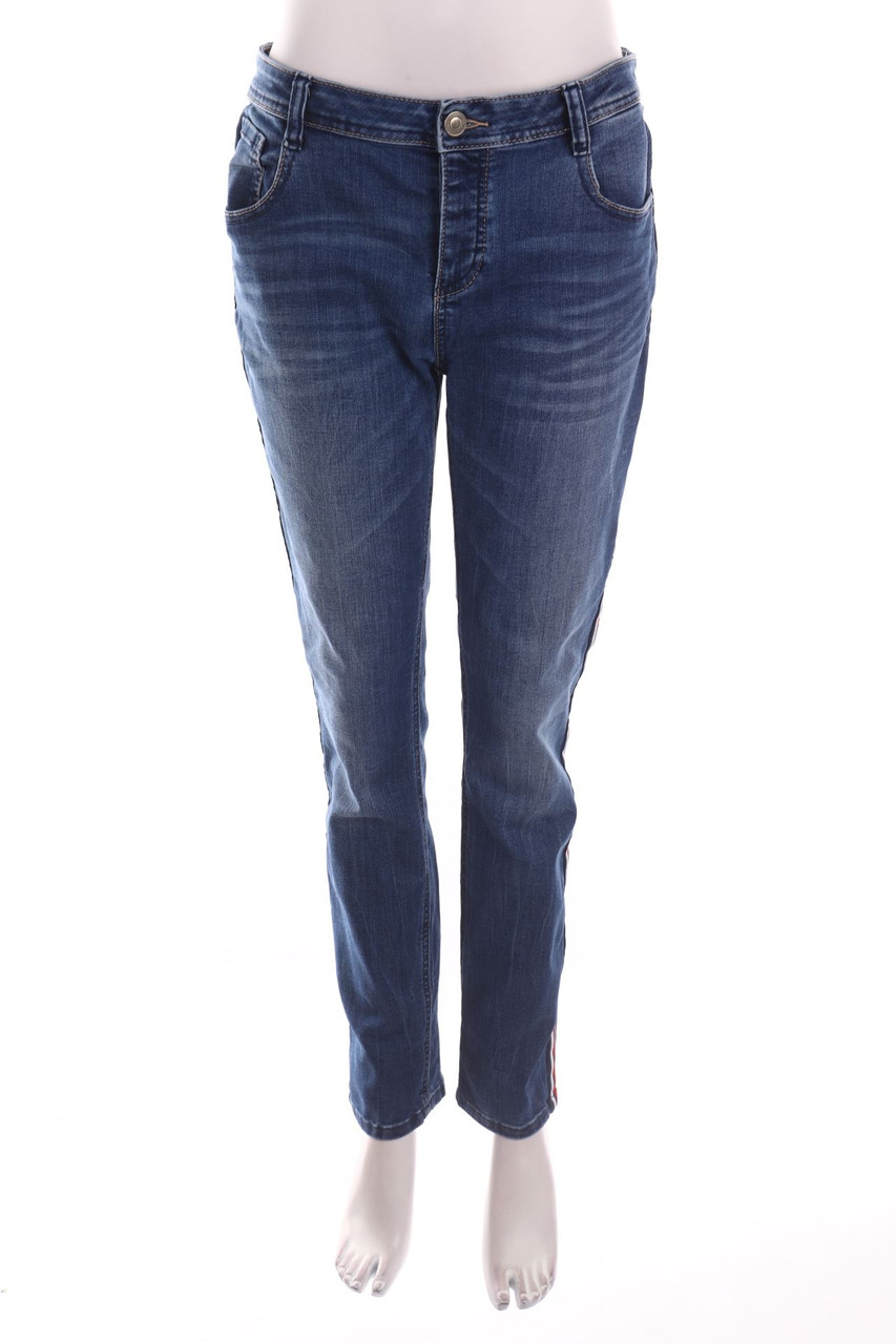 Street One - Distressed Skinny-Jeans mit Galonstreifen - W31