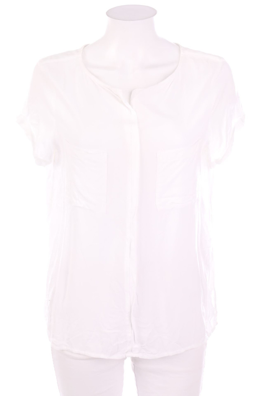 Ohne Label - Kurzarm-Bluse mit aufgesetzten Taschen - M