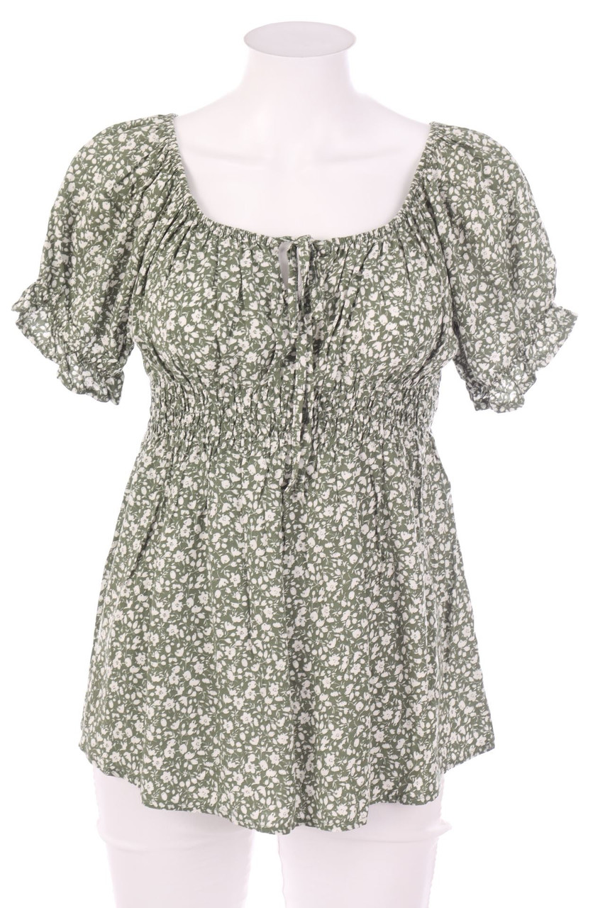 SECONDHAND - Kurzarm-Bluse mit Blumen-Print - S