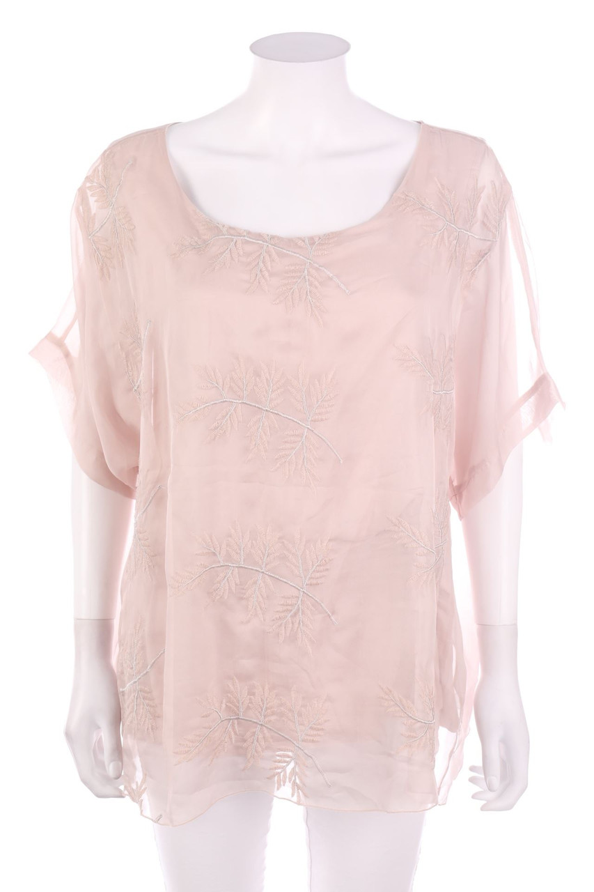 Ohne Label - Kurzarm-Bluse mit Stickereien - D 44