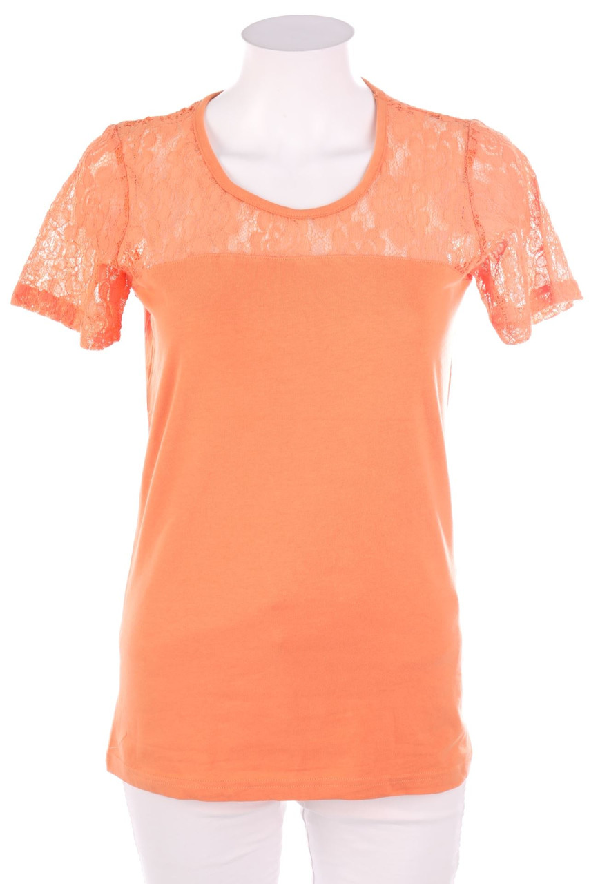 Ohne Label - Kurzarm-Shirt mit Spitze - D 38