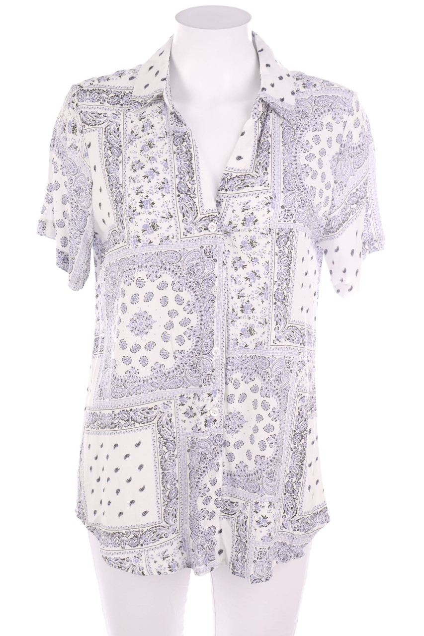 Ohne Label - Kurzarm-Bluse mit floralem Muster - XL