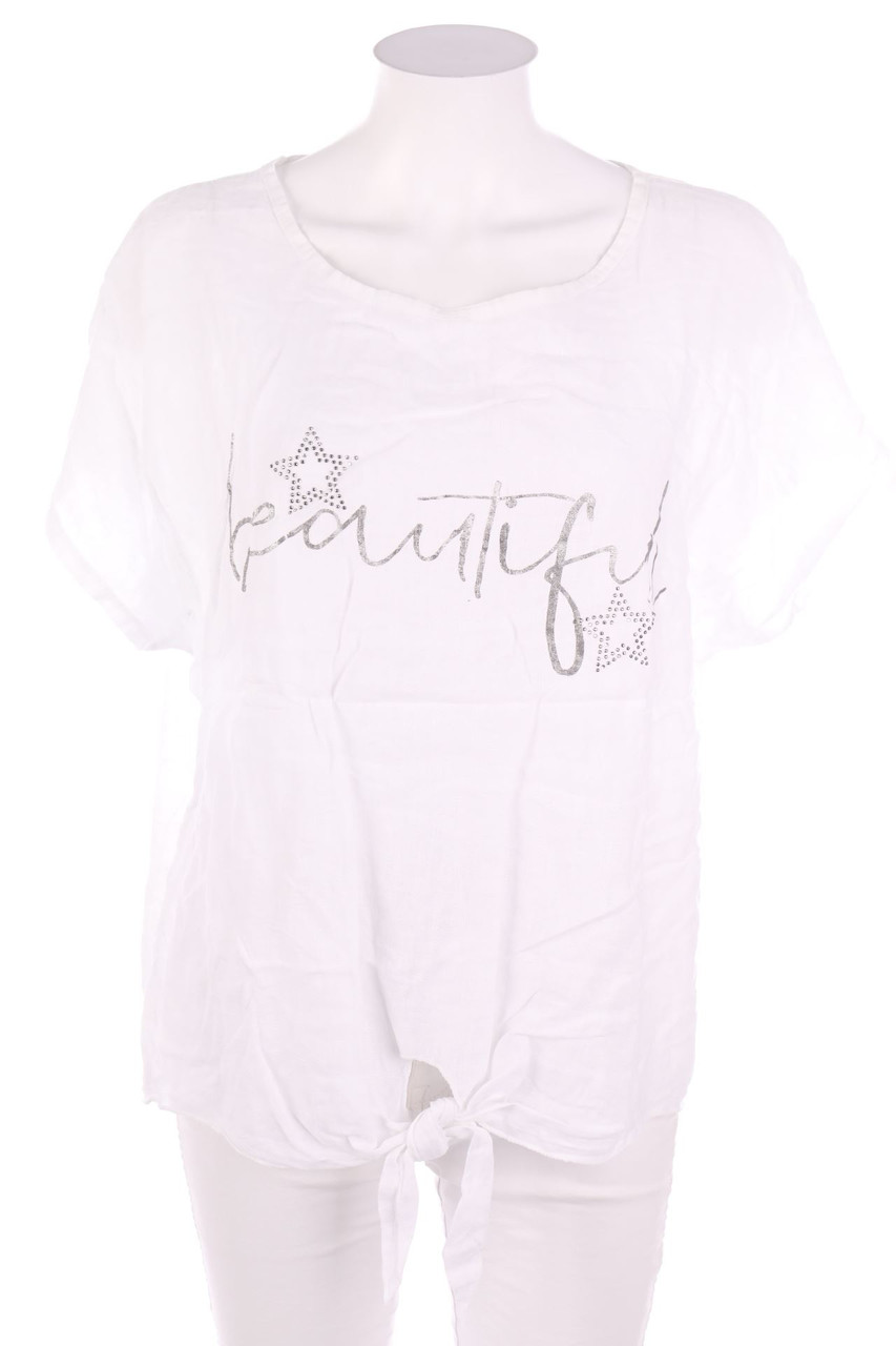 Driver - Kurzarm-Bluse mit Statement-Print zum Knoten - D 46