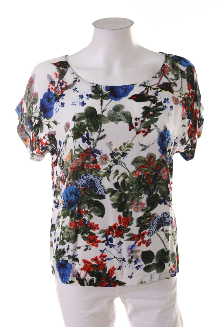 Ohne Label - Kurzarm-Bluse mit Blumen-Print - D 40