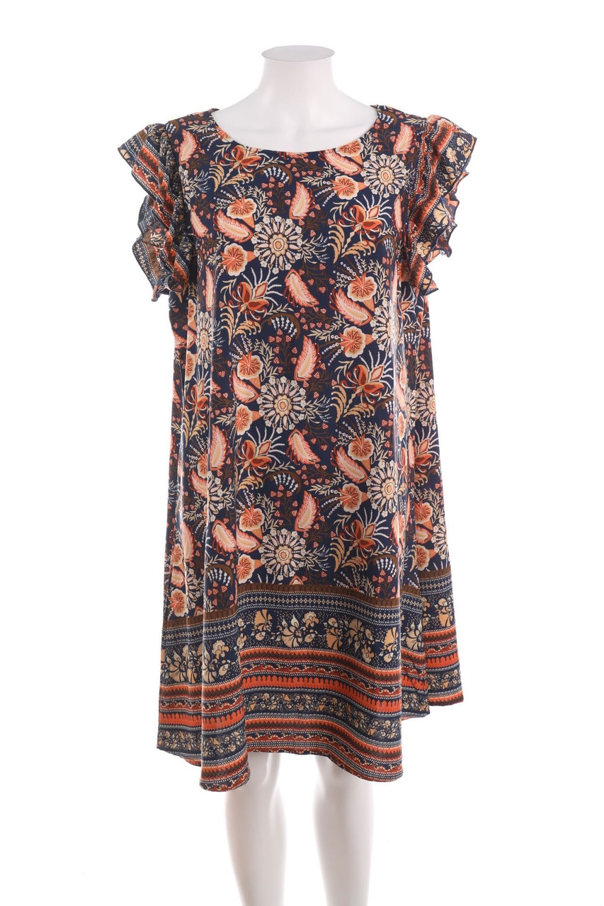 Ohne Label - Muster-Kleid mit Volants - D 46